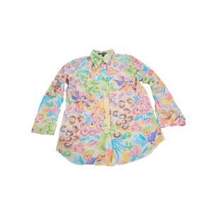 Lauren Ralph Lauren Floral Button Front Shirt XS 100% Cotton Watercolor Preppy